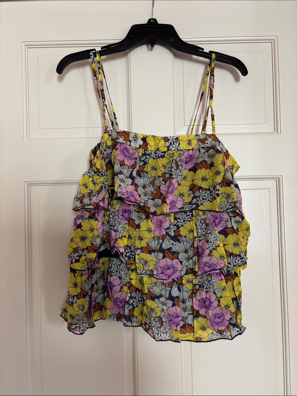 Floral Ruffle Tiered Cami Top - Yellow & Pink/Purple